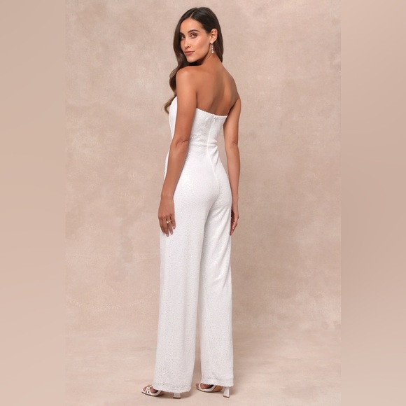Lulus Glamorous Spirit White Sequin Strapless Bustier Jumpsuit - Picture 2 of 8